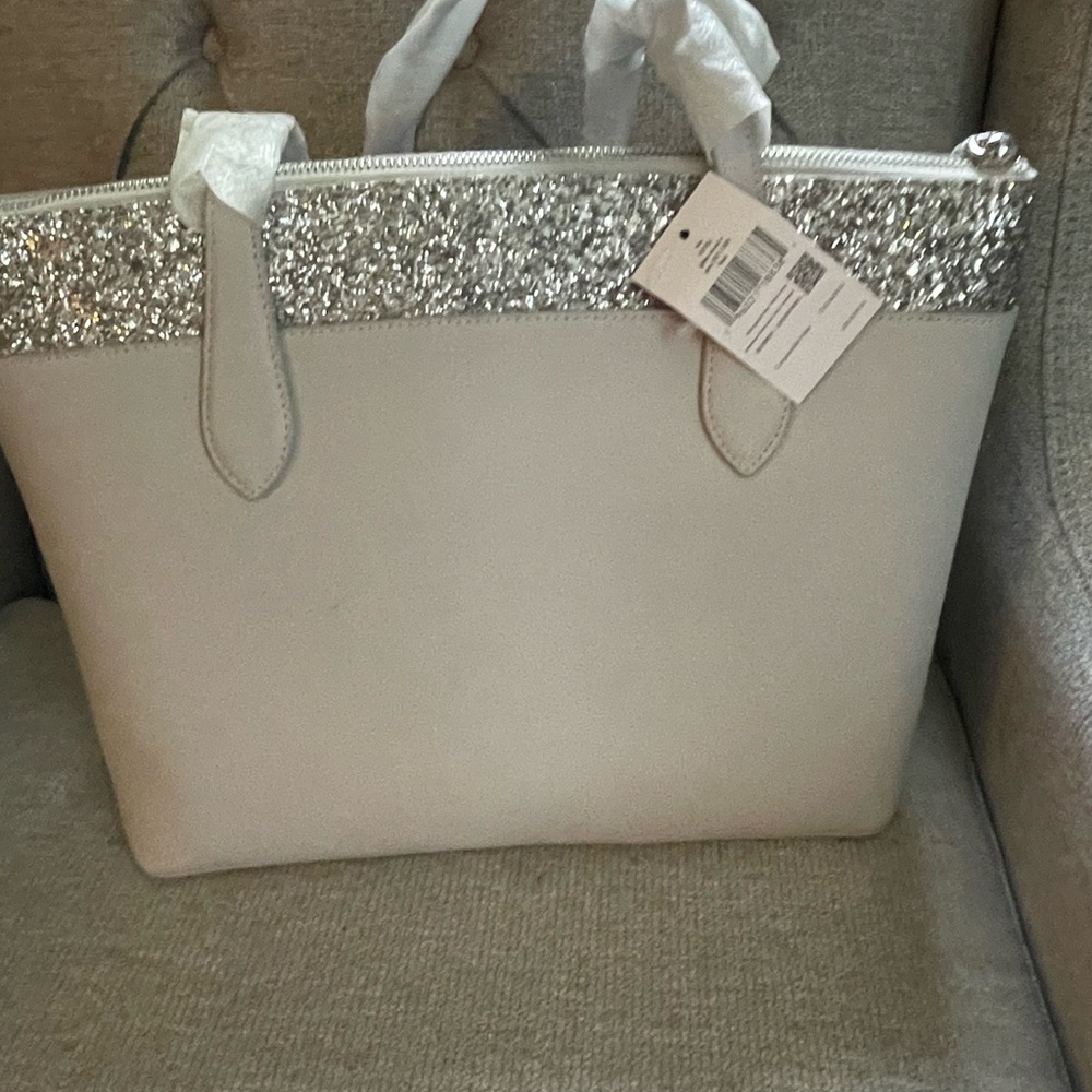 Chic Glitter Silver and White Tote Bag